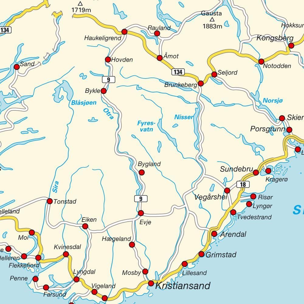 মানচিত্র দক্ষিণ নরওয়ে