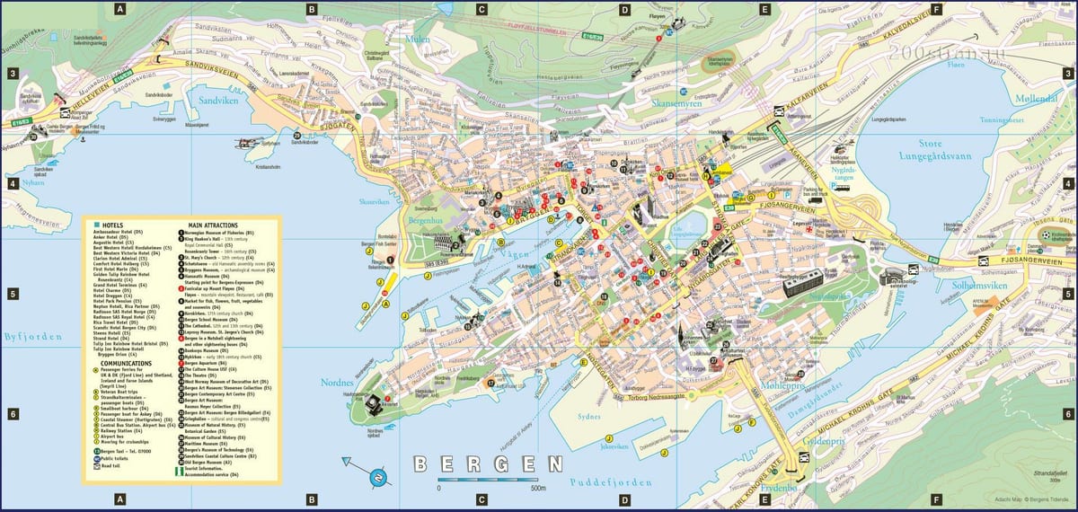 bergen, নরওয়ে শহরের মানচিত্র
