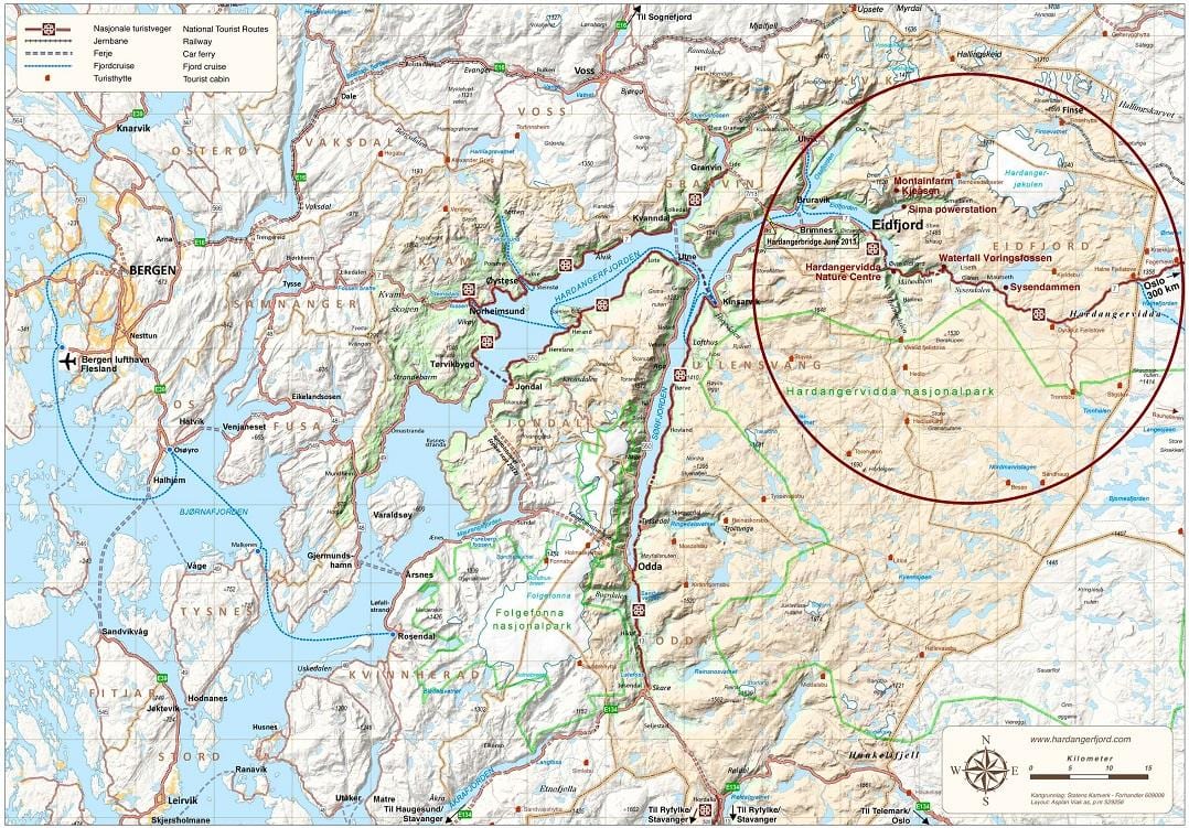 hardangerfjord নরওয়ে মানচিত্র